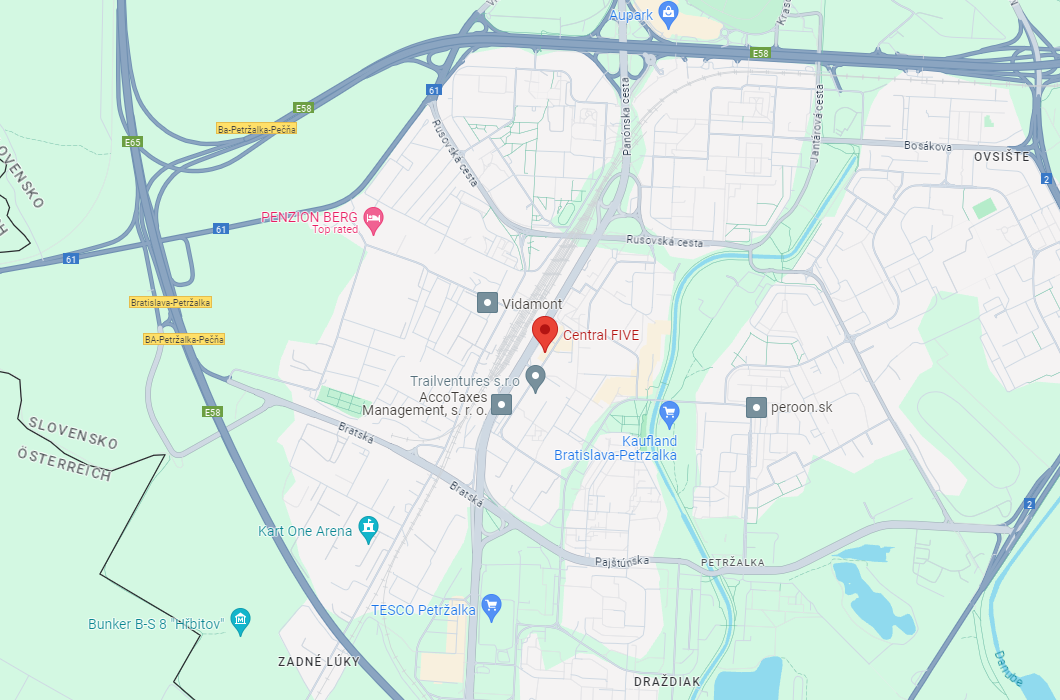 Mapa lokality Central FIVE v Bratislave Petržalke