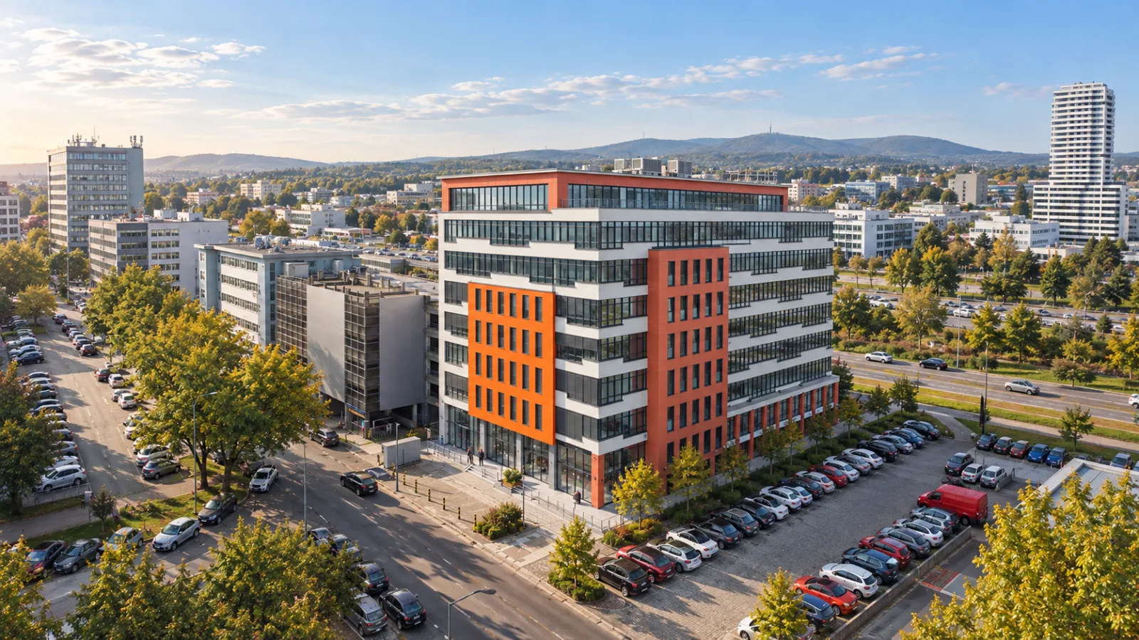 Central FIVE office building and transport connections in Petržalka, Bratislava